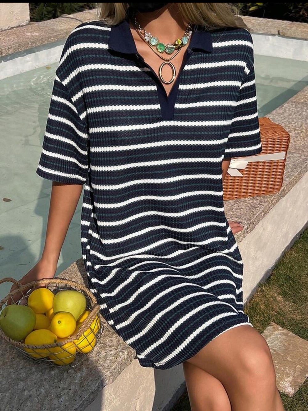 Striped Polo Dress in Navy and White